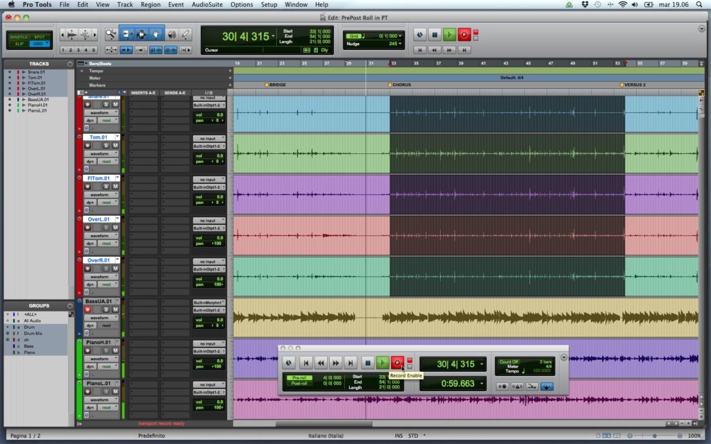 Uso della funzione pre:post roll in Pro Tools 2
