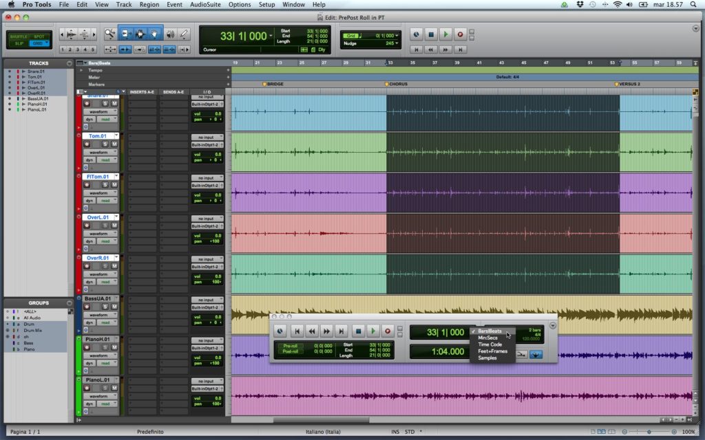 Uso della funzione pre:post roll in Pro Tools 1